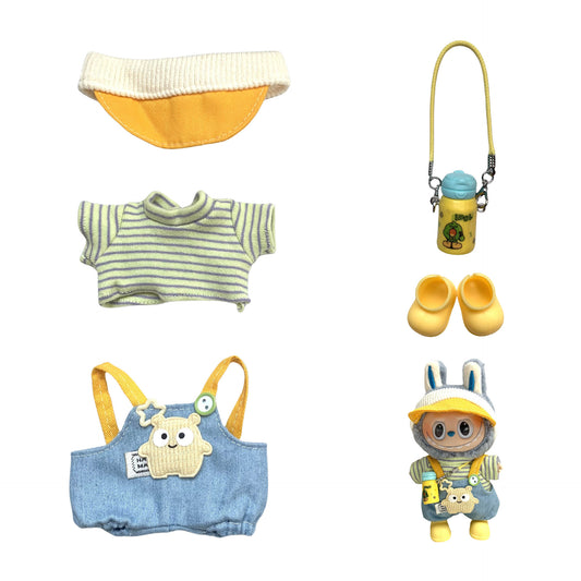 17cm Labubu Doll Yellow Gardener Outfit with Accessories