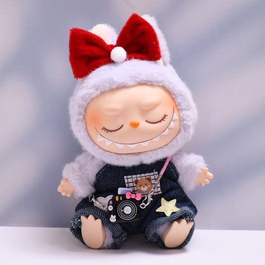 Only baby clothes] one or two generation pendant labubu clothes bear Denim suspenders suit cloth baby clothes