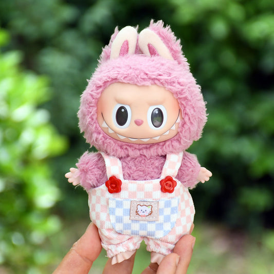 Only clothes] blind box 17cm pendant cloth cloth clothes plaid suspenders vinyl labubu cute baby pants