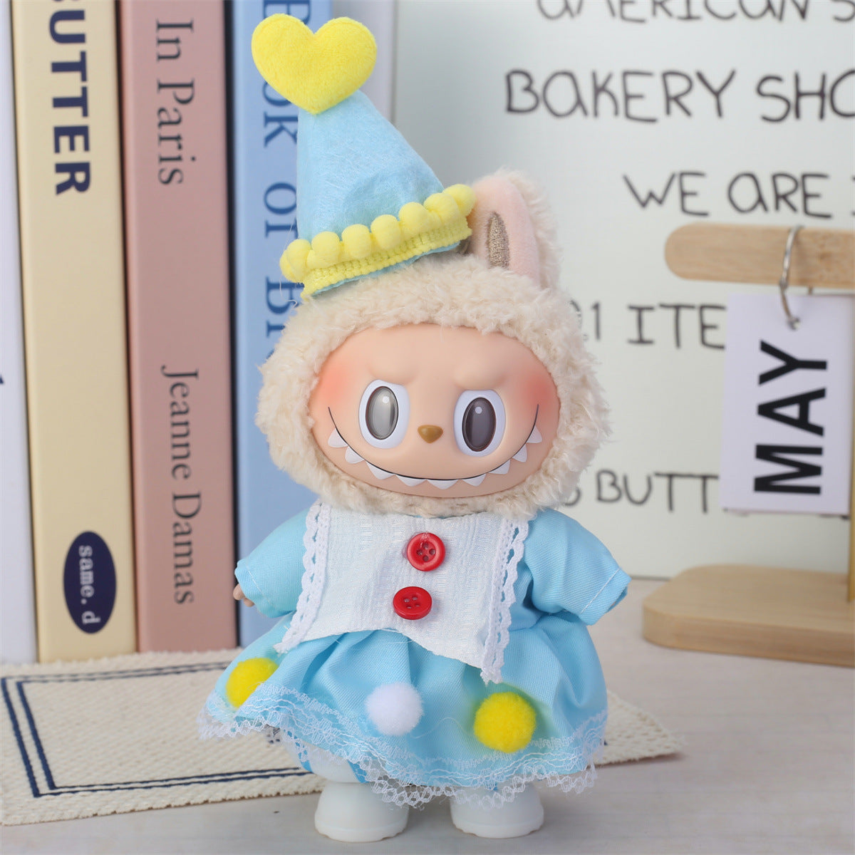 17cm Labubu Second Generation Clothes Labubu Plush Doll Toy Dress Denim suit Skirt Doll Clothes