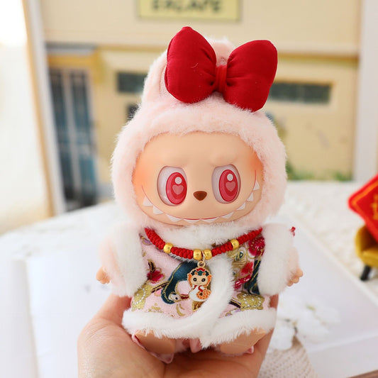 17cm Labubu New Year Clothes Blind Box LABUBU Second Generation Doll Clothes Sitting Party for Tang Clothes suit