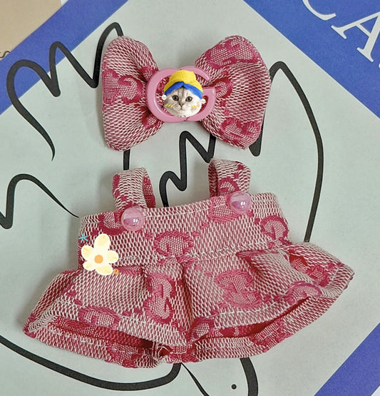Labubu Doll Outfit - Pink & Denim Skirt Suit for 16-20cm Dolls