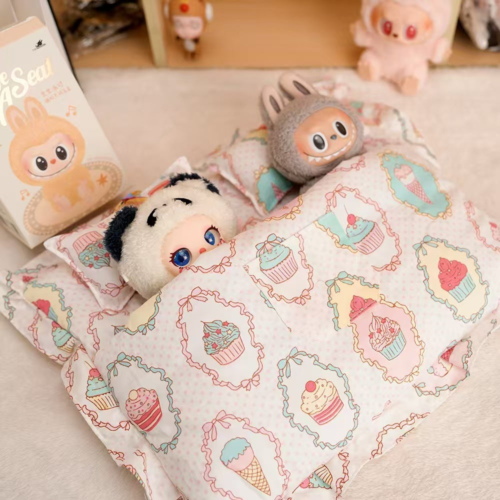 Labubu 17cm Doll Sleeping Bag Set with Mini Pillow - Cute Patterns
