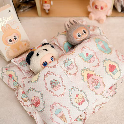 Labubu 17cm Doll Sleeping Bag Set with Mini Pillow - Cute Patterns