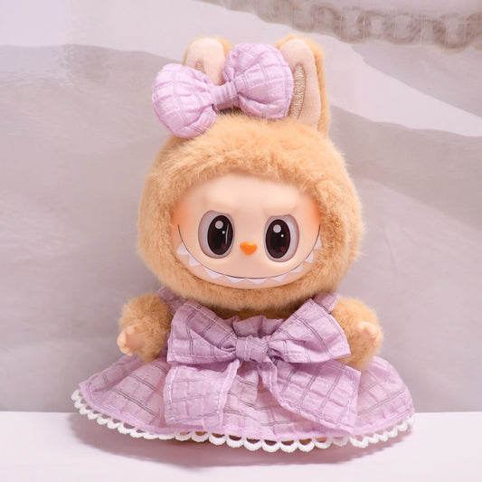 Clothing Only] Second-Generation Vinyl Sitting Party Labubu Pendant Clothing Cool Suspender Skirt Labubu Baby Clothes