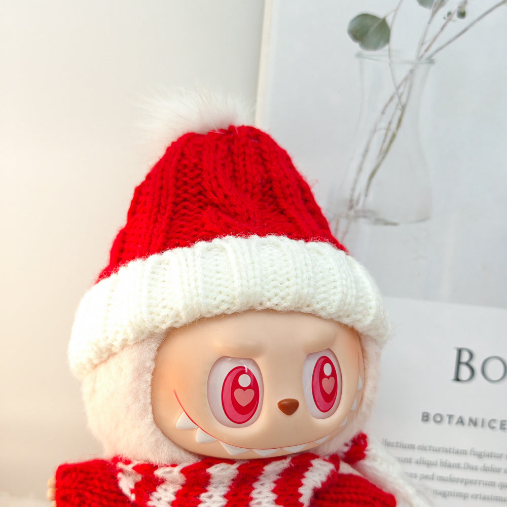 Labubu Doll Red Sweater & Hat Outfit for 1st & 2nd Gen Vinyl Pendants