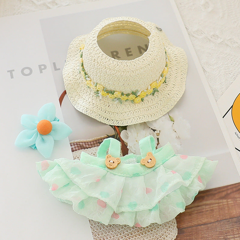 Generation II Blind Box Labubu Hanging Clothes Rab Cloth Sit Party Clothes Doll Summer Straw Hat Skirt