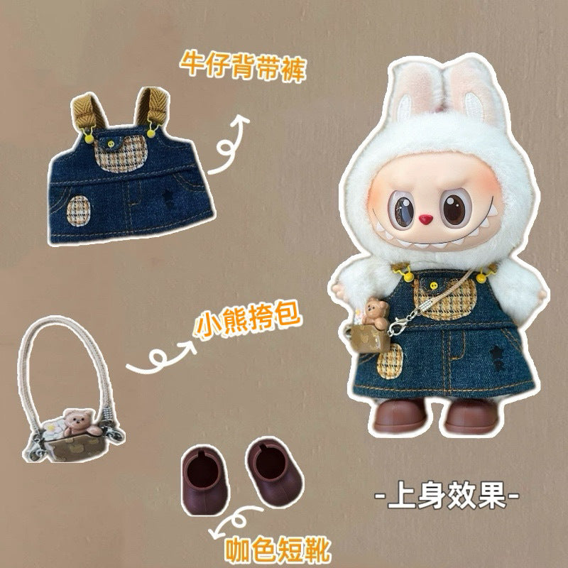Labubu Doll Denim Overalls Set with Hat, Bag & Boots