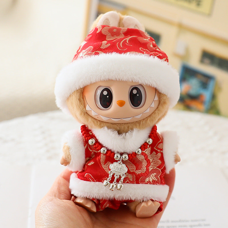 17cm Labubu New Year Clothes Blind Box LABUBU Second Generation Doll Clothes Sitting Party for Tang Clothes suit