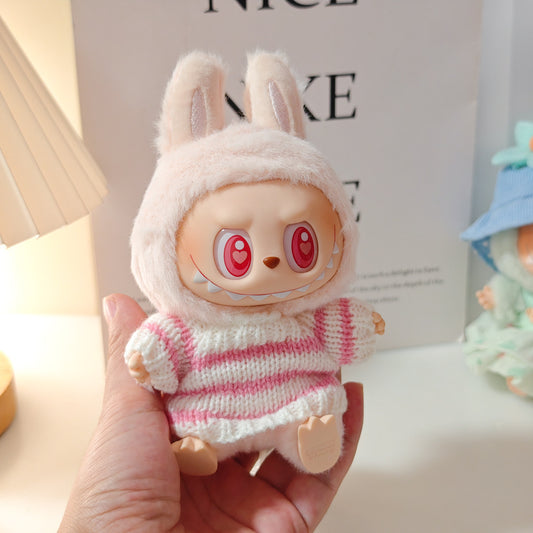Clothing Only: First, Second, and Third Generation Blind Box Labubu Pendant Clothing, Sitting Labubu Party Doll Pink Sweater