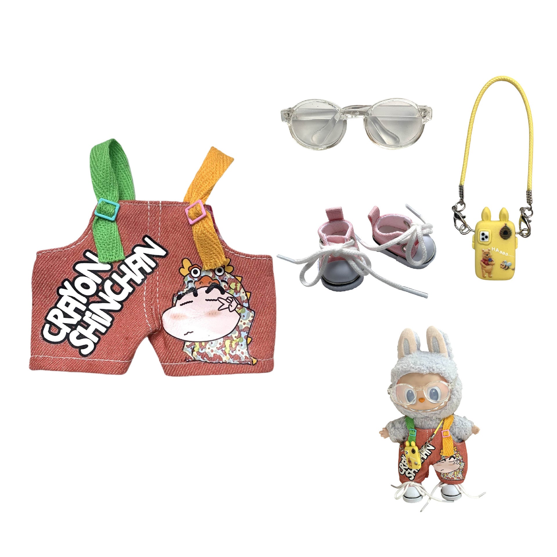 Labubu Doll Crayon Shin-chan Overalls Outfit with Accessories for 17cm Doll