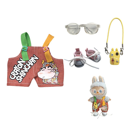 Labubu Doll Crayon Shin-chan Overalls Outfit with Accessories for 17cm Doll