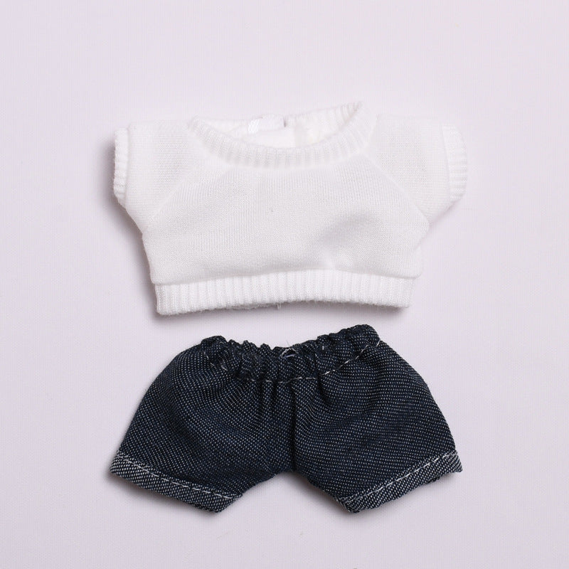 Labubu Doll Outfit - 17cm Vinyl Doll Clothes Set (T-Shirt & Denim Shorts)