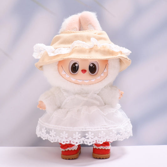 Labubu Doll Baby Clothes Set - White Dress & Lace Hat for 1st & 2nd Gen