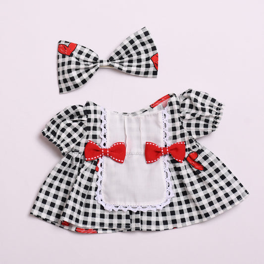 Labubu Doll Black Plaid Love Dress with Headwear - 38cm Vinyl Doll Clothes