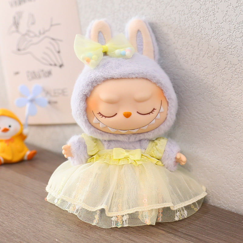 The first and second generation labubu labubu sit party vinyl doll blind box pendant doll clothes for wedding dress skirt