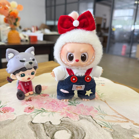 Only clothes] pendant pull cloth doll for the first and second generation blind box LABUBU clothes bear suspenders suit