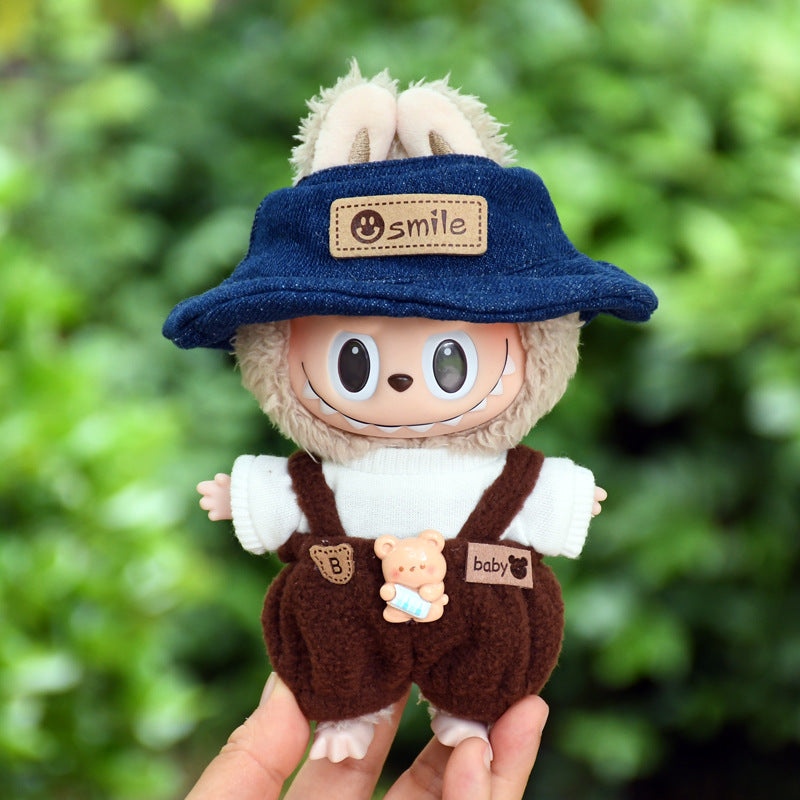 Pants Only] Macaron labubu Pendant Clothes Bear Brown Suspenders 17cm Labu Lovely Pants