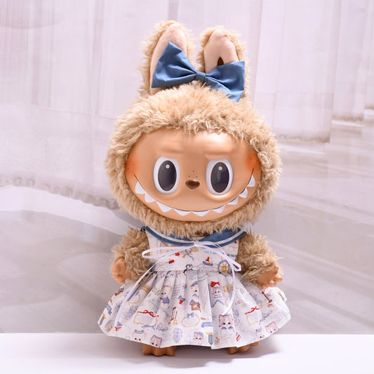 38cm Labubu Doll Navy Skirt Suit Outfit with Optional Cardigan & Shoes