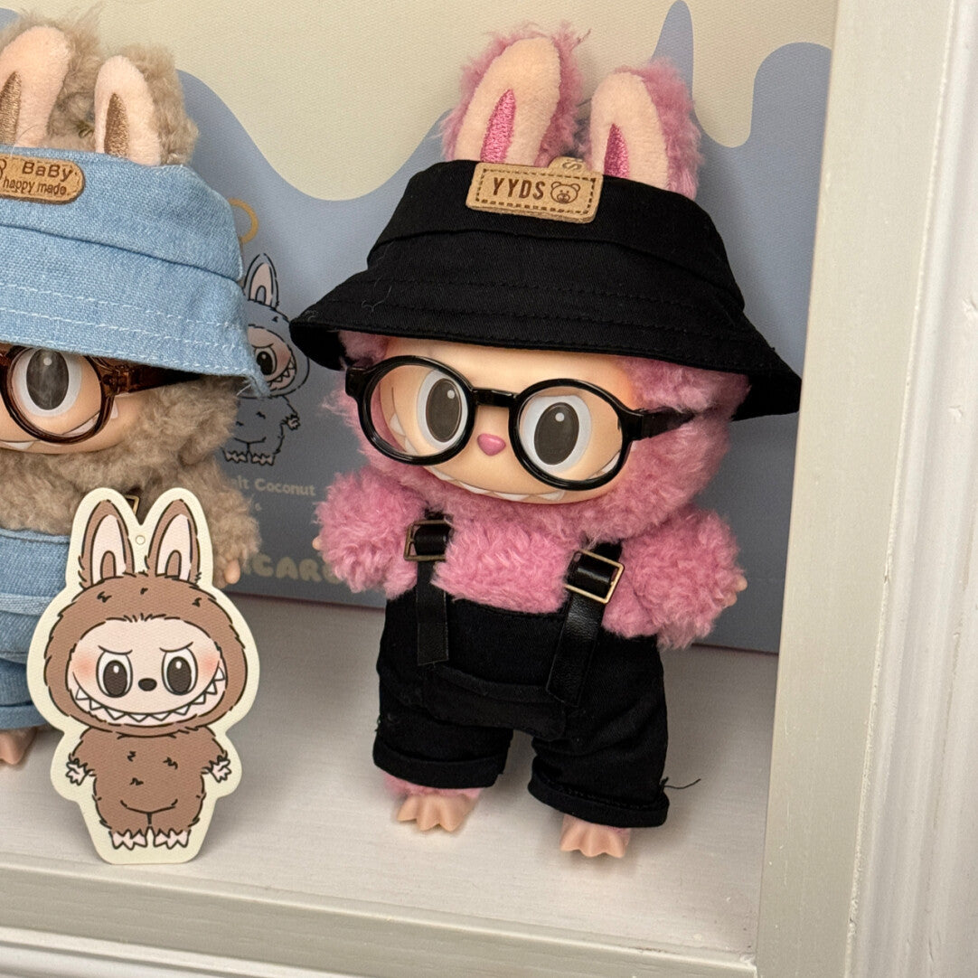Labubu Doll Outfit Set - Overalls, Hat & Glasses for 15cm Vinyl Doll