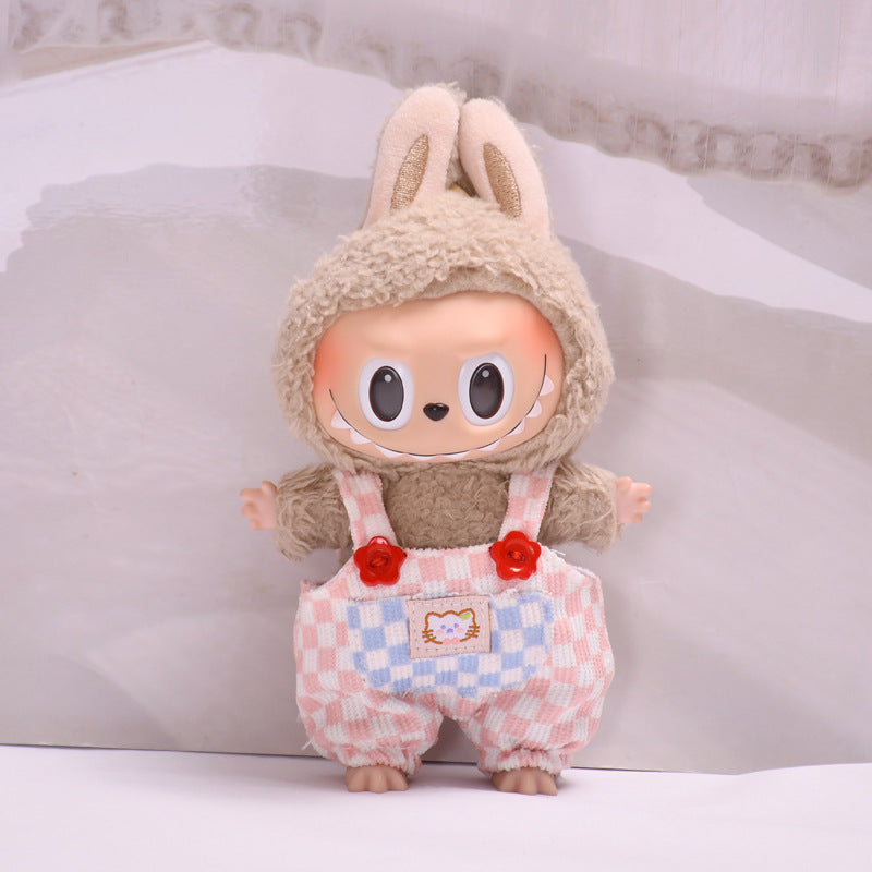 Labubu Doll Baby Clothes Outfit - 17cm Houndstooth Suspenders & Pants