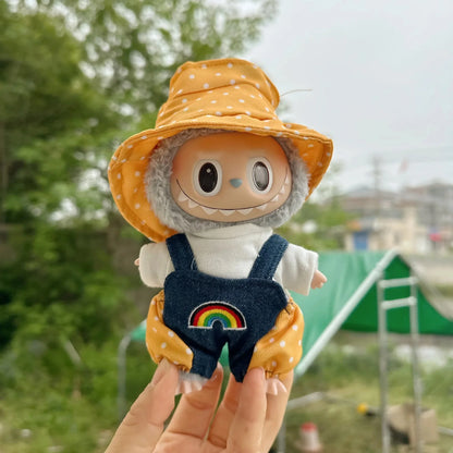 Only clothes] 17CM cloth cloth clothes 15CM doll Denim straps cartoon plaid suit hot sale