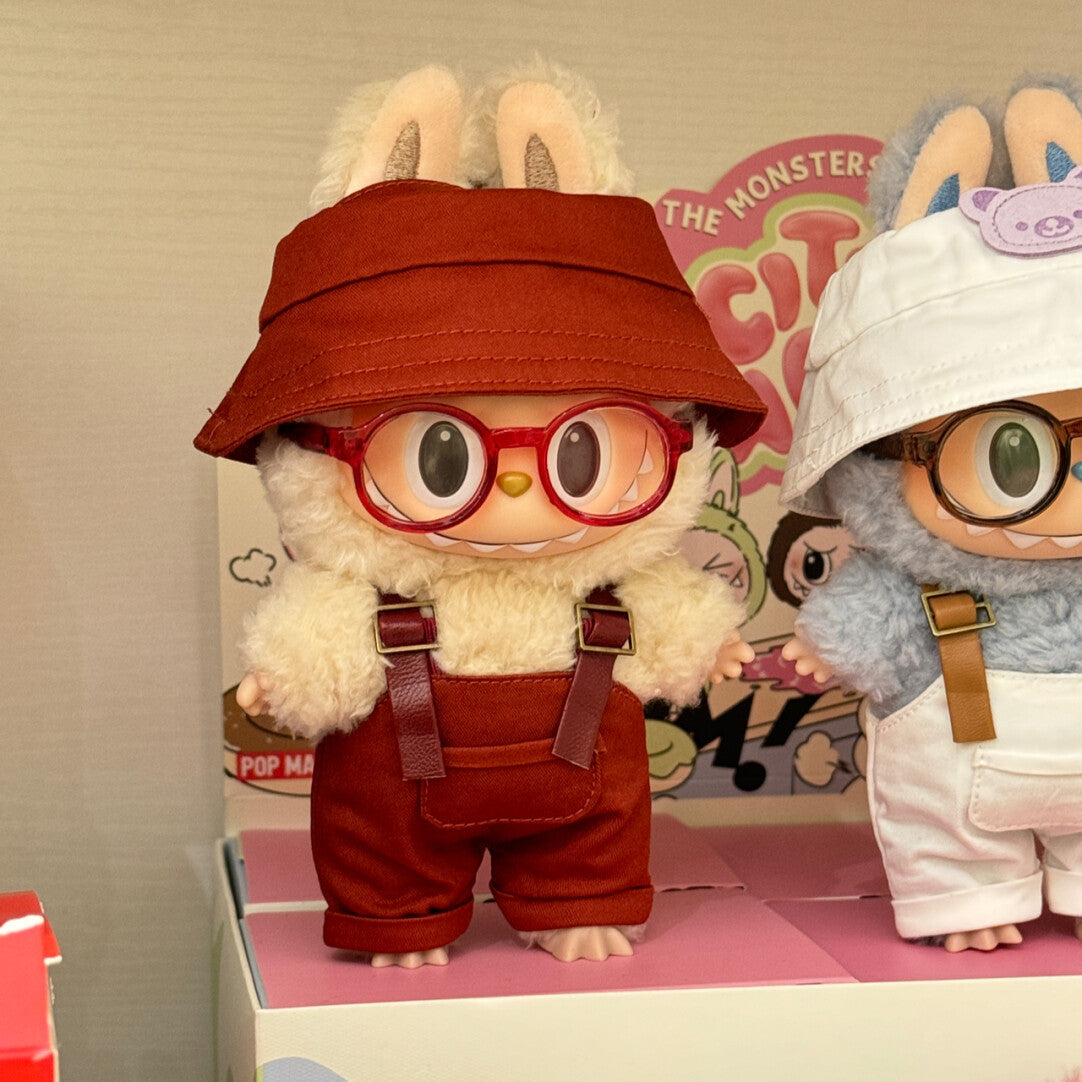 Labubu Doll Outfit Set - Overalls, Hat & Glasses for 15cm Vinyl Doll