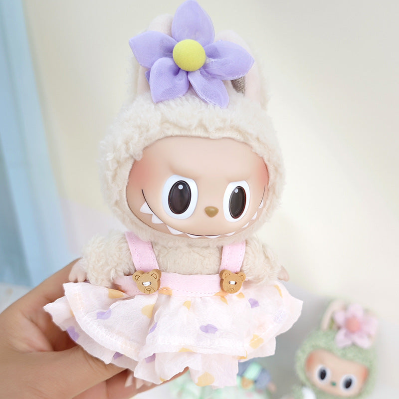Suspender pants suit suitable for cloth cloth clothes to replace 15cm blind box series labubu vinyl baby clothes.