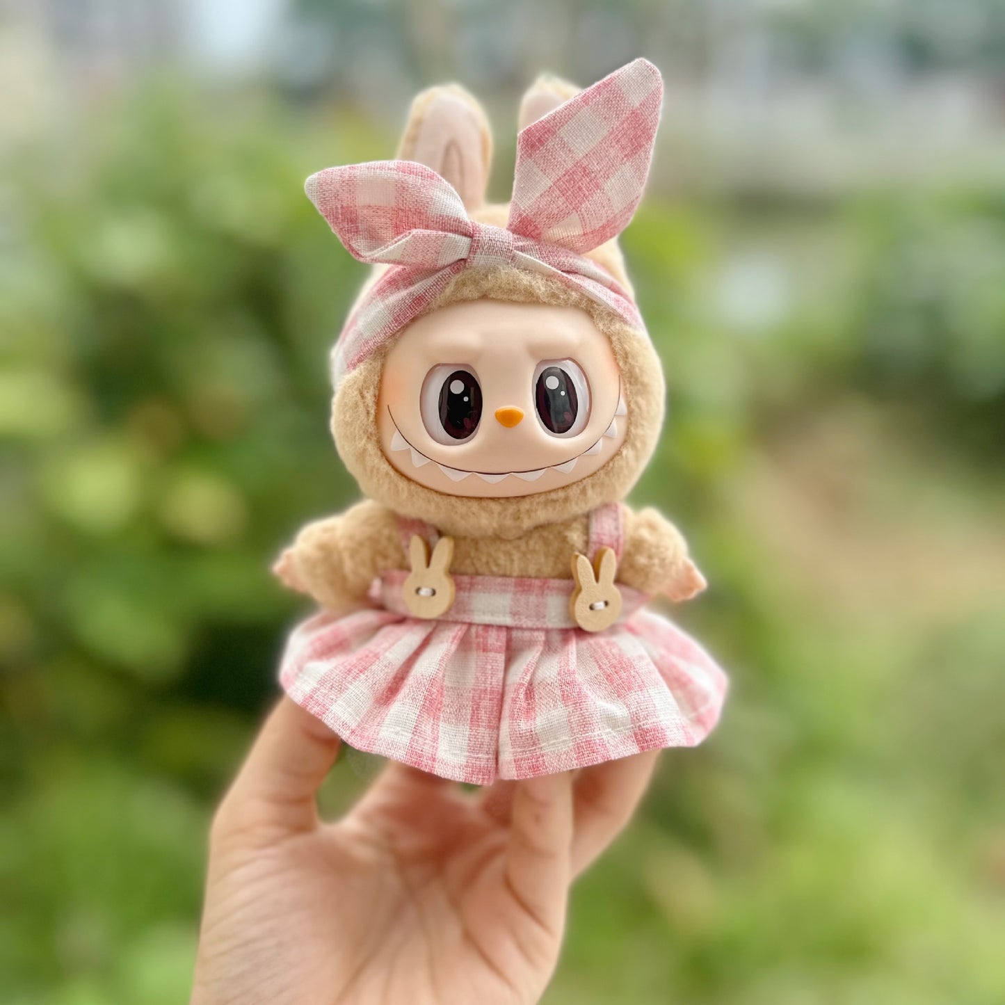 Only clothes] second generation rabu sit party doll LABUBU doll wearing plaid skirt hair band suit