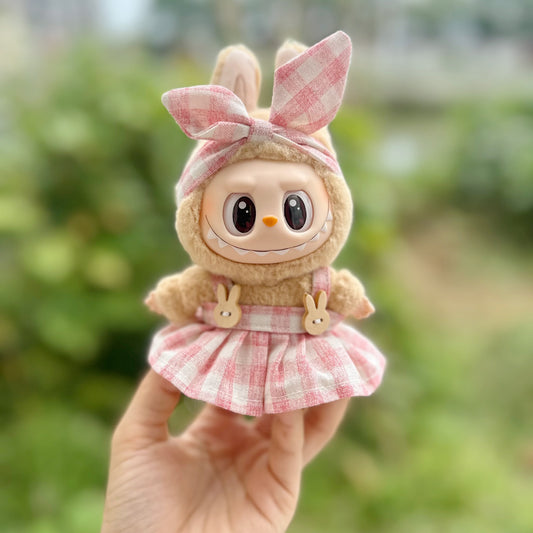 Only clothes] second generation rabu sit party doll LABUBU doll wearing plaid skirt hair band suit