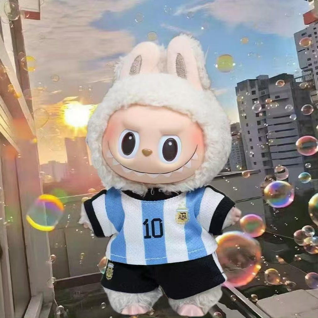 Only jersey Labubu doll 17cm labubu clothes heart macaron vinyl face doll doll can be replaced