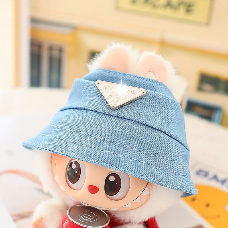 17cm Labubu Fisherman Hat Macaron Vinyl Face Labubu Doll Doll Triangle suit Glasses