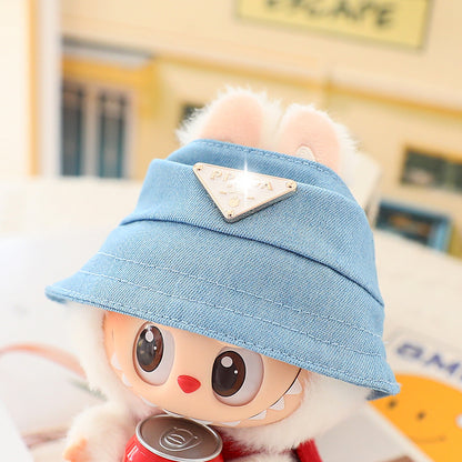 17cm Labubu Fisherman Hat Macaron Vinyl Face Labubu Doll Doll Triangle suit Glasses