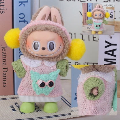 17cm Labubu Second Generation Clothes Labubu Plush Doll Toy Dress Denim suit Skirt Doll Clothes