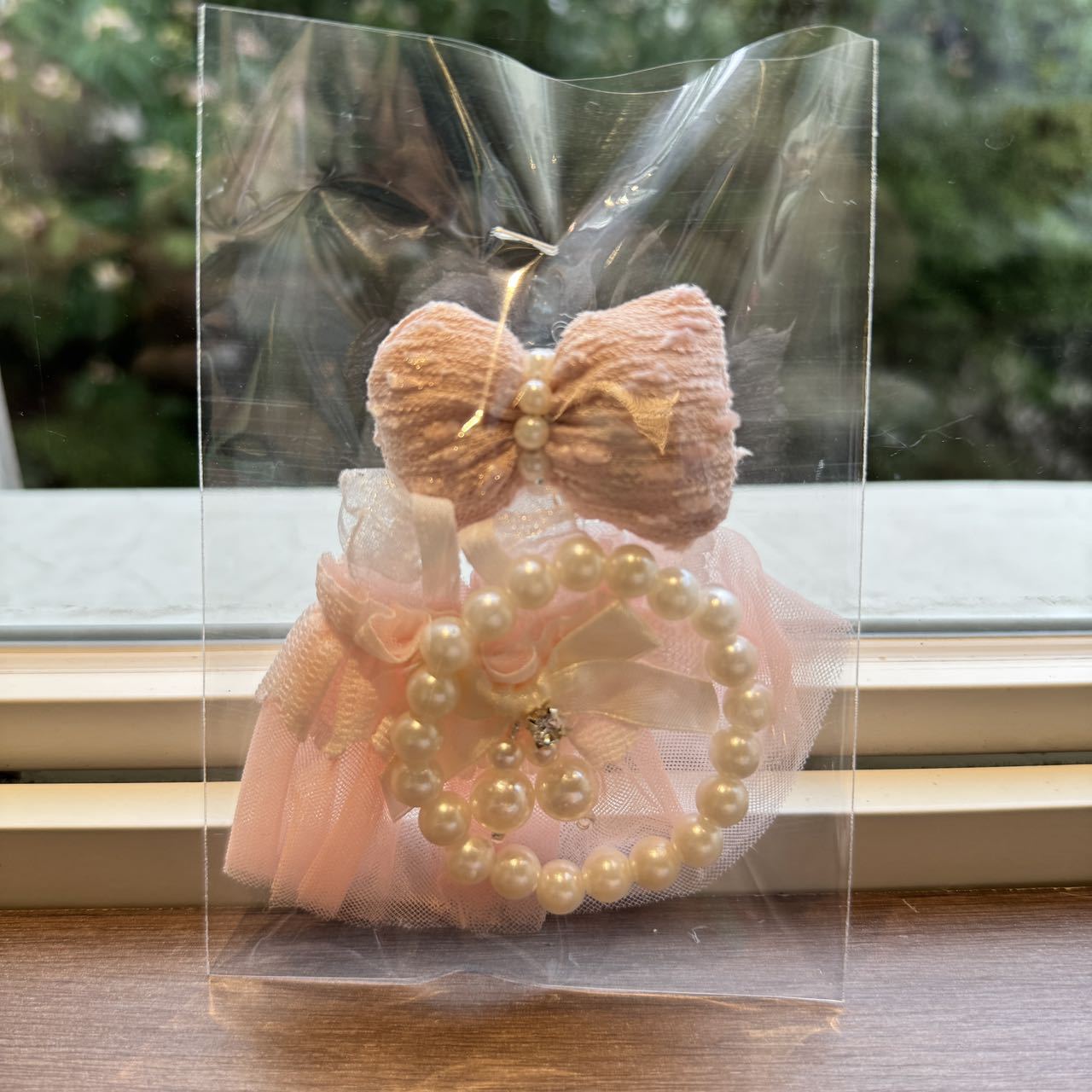 Labubu Doll Cute Mesh Dress with Pearl Necklace - White, Pink, Light Pink, Green