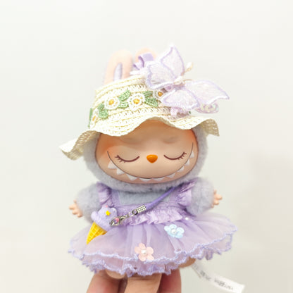 Labubu Doll Outfit - Purple Fairy Skirt & Beige Cardigan for 15-17cm Vinyl Dolls
