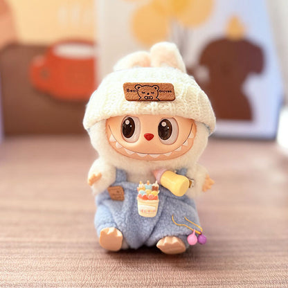 Labubu Doll Overalls Set with Baby Bottle & Hat - Cute Outfit for 1st & 2nd Gen