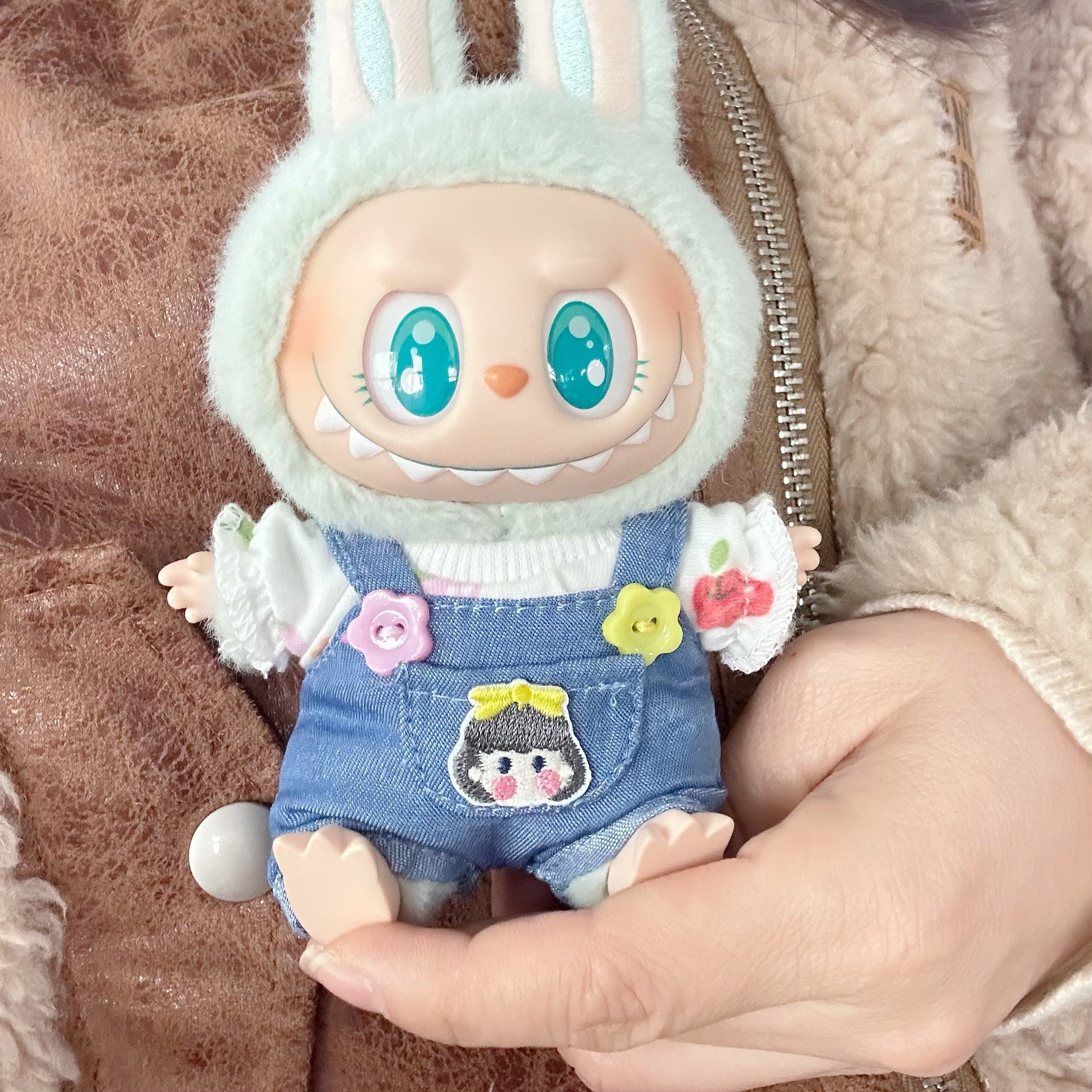 Only clothes] pendant LABUBU clothes pull cloth doll for Denim pocket little girl suspenders suit