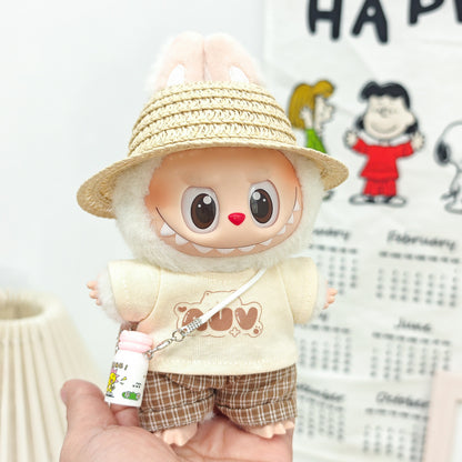 Labubu Doll Summer Outfit Set with Straw Hat & Canvas Shoes