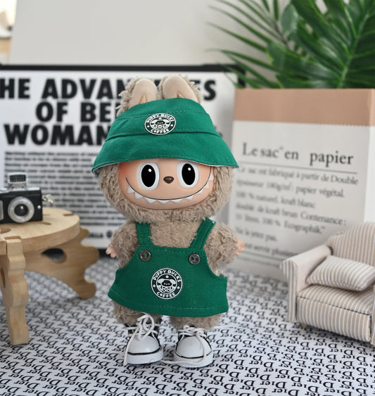 Labubu Doll Outfit Set - Green Overalls & Hat for 17cm Labubu