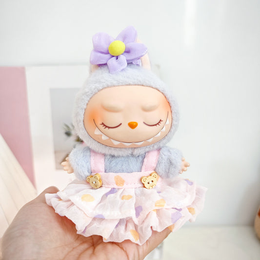 Labubu Doll Outfit Set - Love Skirt, Straw Hat & Camera for 15-17cm Doll