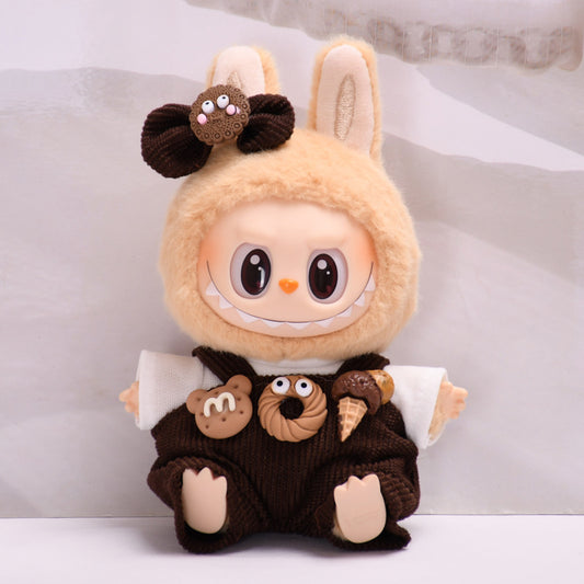 Labubu Doll Cute Overalls Set - Big Mouth Fish & Donut Outfit