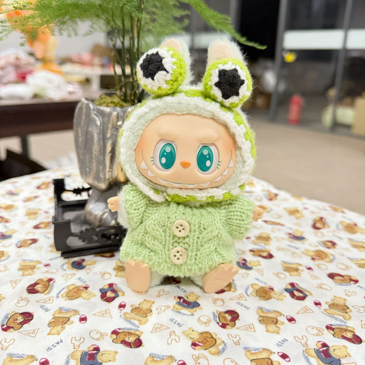 MACARO Rab Cloth Pendant Clothes Spring Fresh Green Sweater Frog Hair Hoop suit LABUBU Doll