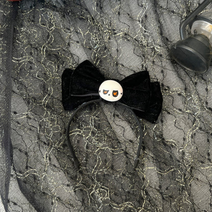 Labubu Velvet Bow Headband - Black & Red Hand Painted Hair Accessories