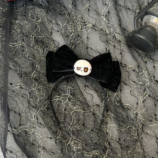 Labubu Velvet Bow Headband - Black & Red Hand Painted Hair Accessories