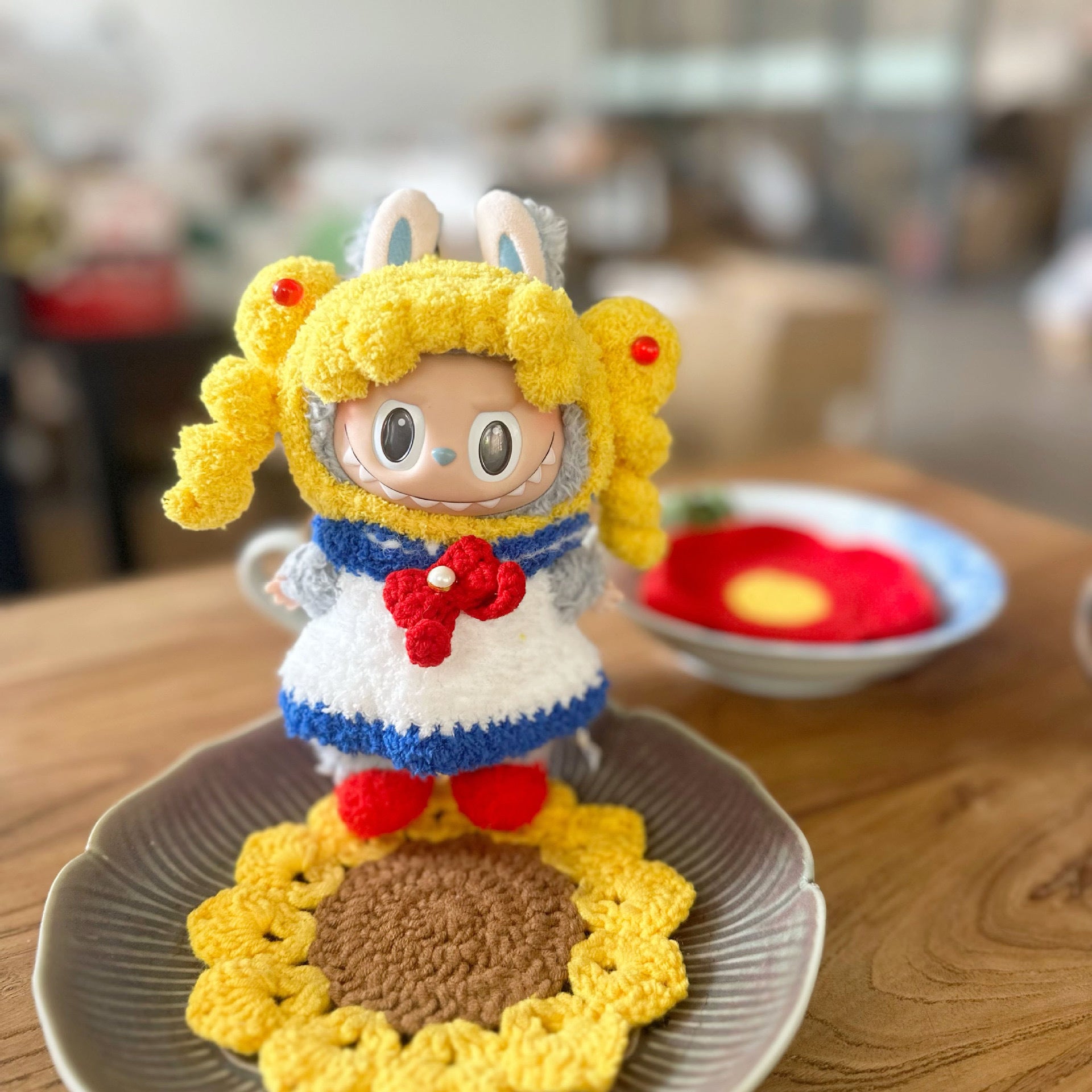 Only clothes] 17cm vinyl blind box cloth clothes handmade cake blue elephant suit LABUBU