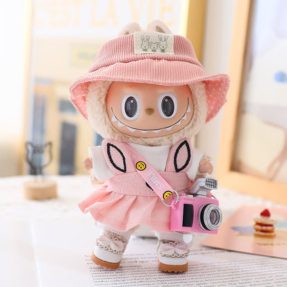 17cm Rab cloth doll first and second generation sitting party labubu doll blind box pendant military coat clothes shoes and hats