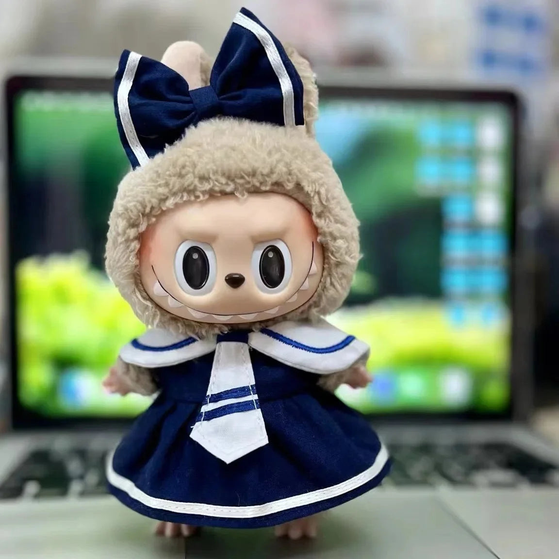 Only clothes] 17CM cloth cloth clothes 15CM doll Denim straps cartoon plaid suit hot sale