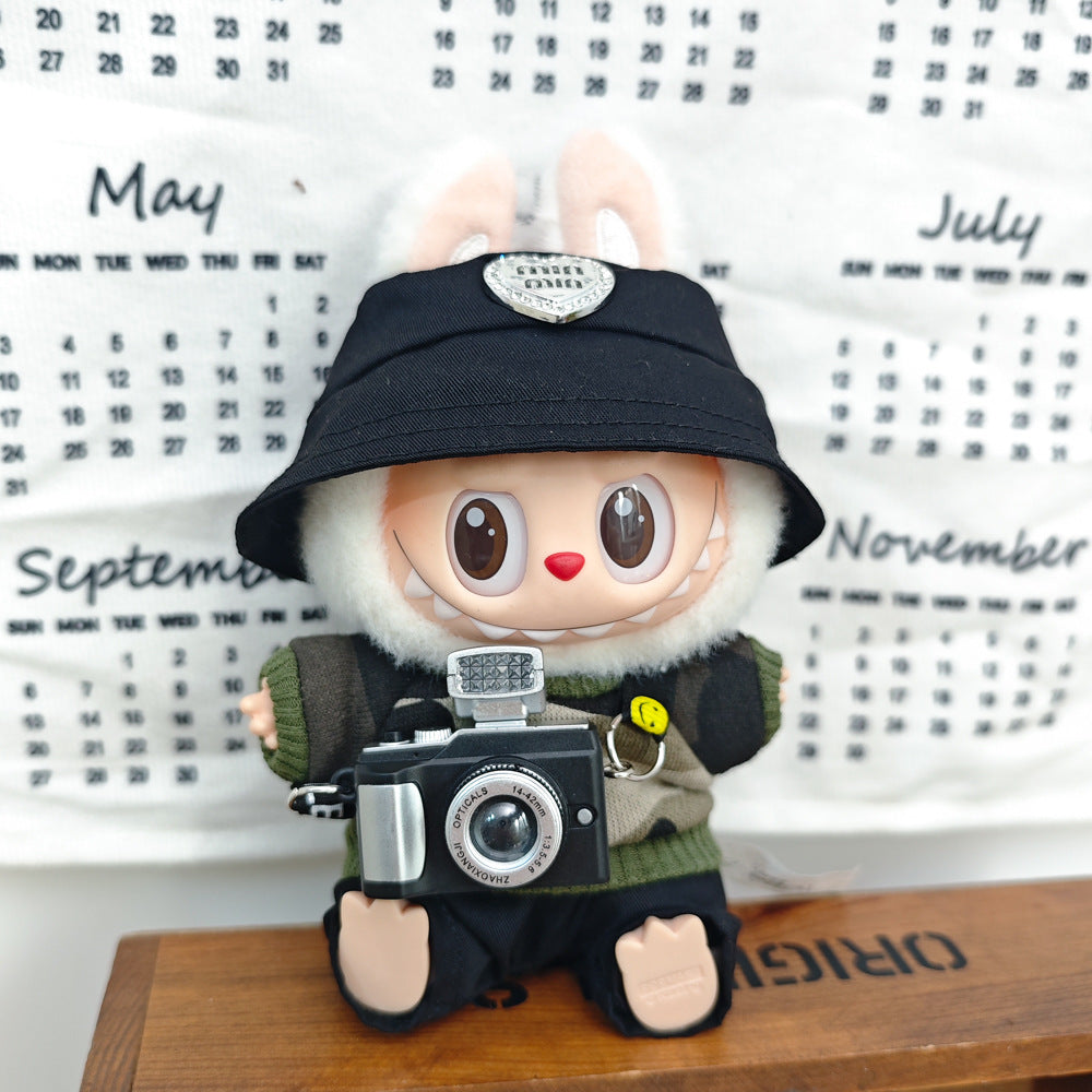 Labubu 17cm Doll Camouflage Outfit with Fisherman Hat & Accessories