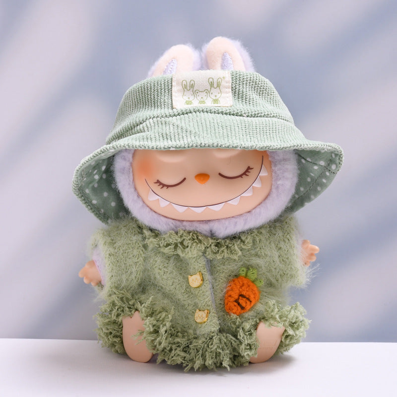 Labubu Doll Plush Jacket & Hat Outfit for 2nd Gen Pendant - Green, Pink, Brown